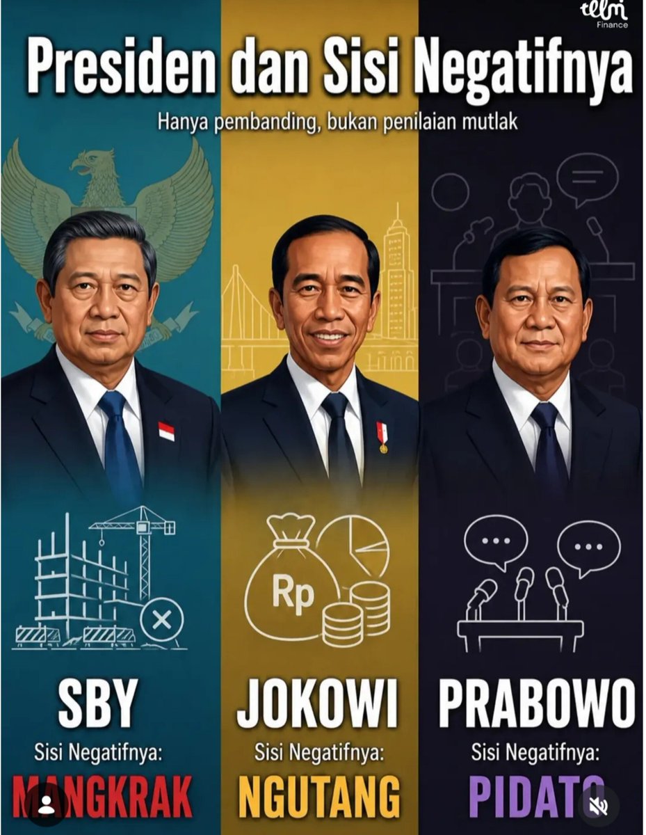 ch_chotimah2's tweet photo. Yang ditengah itu sisi negatifnya byk, bukan hny hutang, tapi juga tukang bohong, ingkar janji, gila kekuasaan, licik pintar bikin drama unk tipu-tipu, betul tidak? https://t.co/PNF0CjfmrM