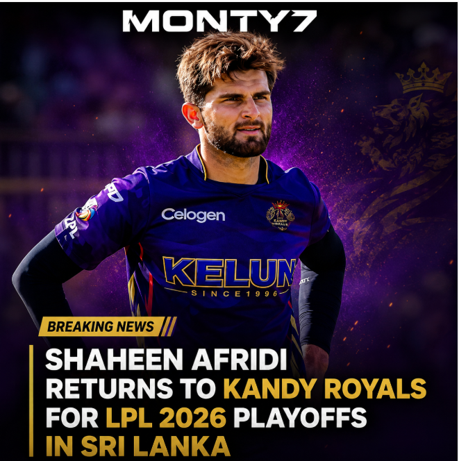 sevenmonty1's tweet photo. Shaheen Afridi returns to Kandy Royals for the LPL 2026 playoffs in Sri Lanka! 😤🔥 The pace spearhead is back to lead the charge. 🇵🇰🏏
#ShaheenAfridi #LPL2026 #KandyRoyals #Playoffs #PakCricket #CricketNews #m7 #monty7 #montyseven #Monty7 https://t.co/C086aXQMNl