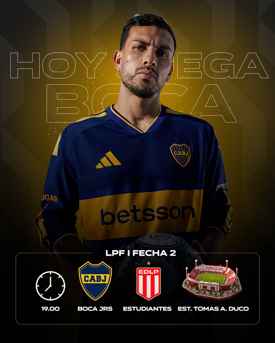 bocanet12's tweet photo. 🔵🟡 HOY JUEGA BOCA 🟡🔵

⏰ 19 Hs.
🆚 Estudiantes de La Plata
🏟️ Tomás Adolfo Ducó
🏆 Torneo Clausura I Fecha 2 (Pendiente)

🖥️ Sumate a la previa y posterior transmisión del partido por nuestro canal de YouTube 👇🏼

🔗 https://t.co/4HsdVpR51a https://t.co/kxI9NJ5jGV