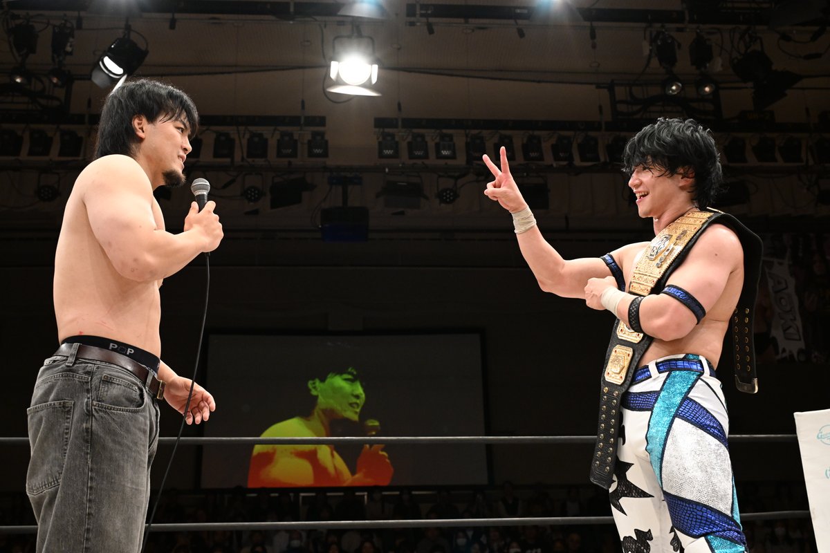 ddtpro's tweet photo. 🖊上野勇希インタビューを公開中！

「みんながDDTのプロレスを面白がってくれるかどうかを考えていく中で、両国での無差別級タイトルマッチというのは未来に向けて示すものを届けられる場所。思いを全部ぶつけても跳ね返してくれるのはMAOちゃん」

https://t.co/3WF9B3cKGt
#WrestlePeterPan #ddtpro https://t.co/JpralNfuIu