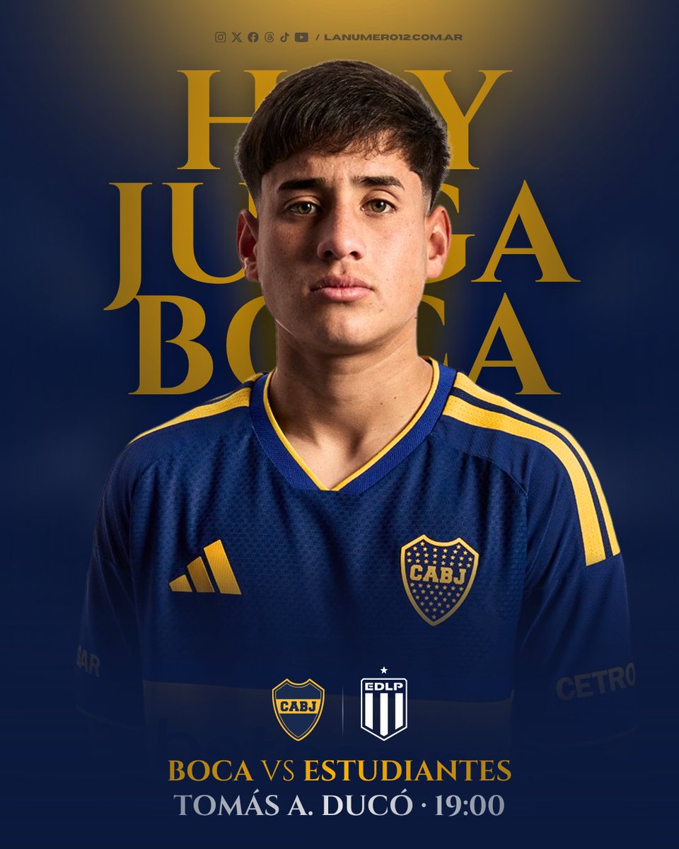 lanumero12comar's tweet photo. ¡Hoy #juegaBoca! 🔵🟡🔵

🏆 #Clausura2026 - Fecha 2
🆚 Estudiantes
🕙 19:00
🏟 Estadio Tomás A. Ducó https://t.co/YPbEjh2JLr