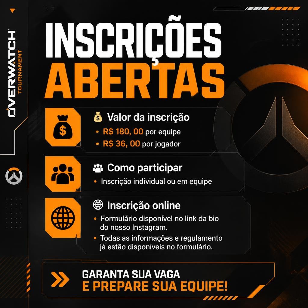 StudioGamevsJD's tweet photo. INSCRIÇÕES ABERTAS

O 1º Campeonato de Overwatch está chegando

💰 R$ 180 por equipe (R$ 36 por jogador)
👥 Inscrição individual ou em equipe
🌐 Formulário disponível no link da bio

Reúna seu squad, garanta sua vaga e venha disputar o título

#Overwatch #OverwatchBrasil #Esports https://t.co/mB2M4rU1E7