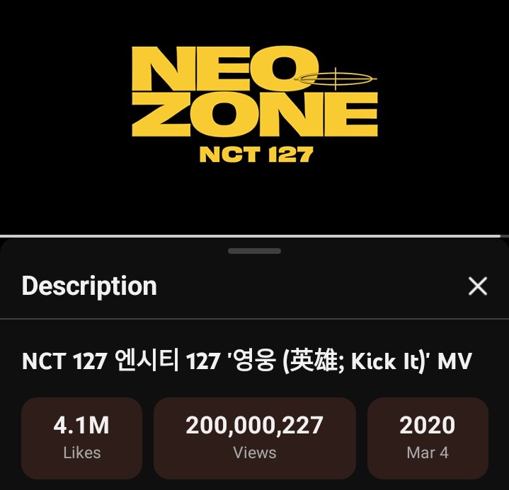nctymisfit's tweet photo. NCT 127 'Kick It' surpassed 200 Million views on YouTube 

#NCT127 #엔시티127 https://t.co/NB22jAswx1