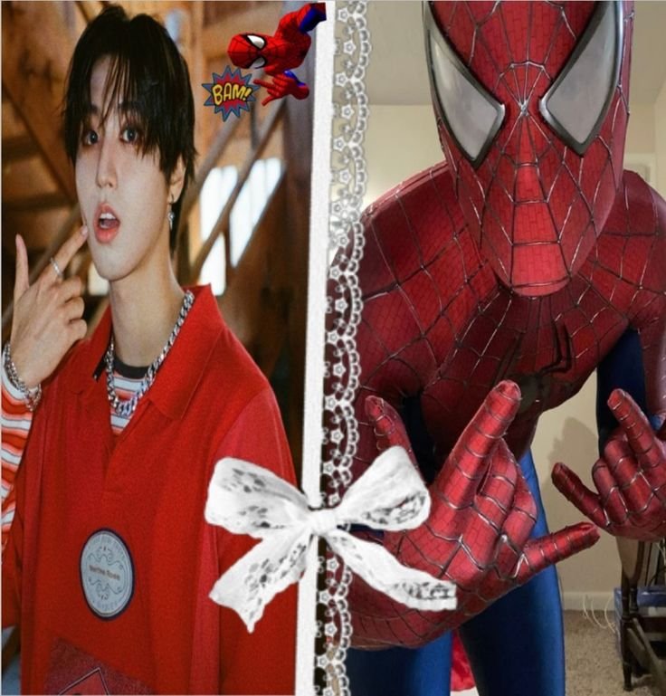 RACHANIL0G's tweet photo. *El fandom peleando por que súperheroe es cada miembro de Skz*

"HAN ES SPIDERMAN"

*siguen peleando* https://t.co/FAnMjiWnOj