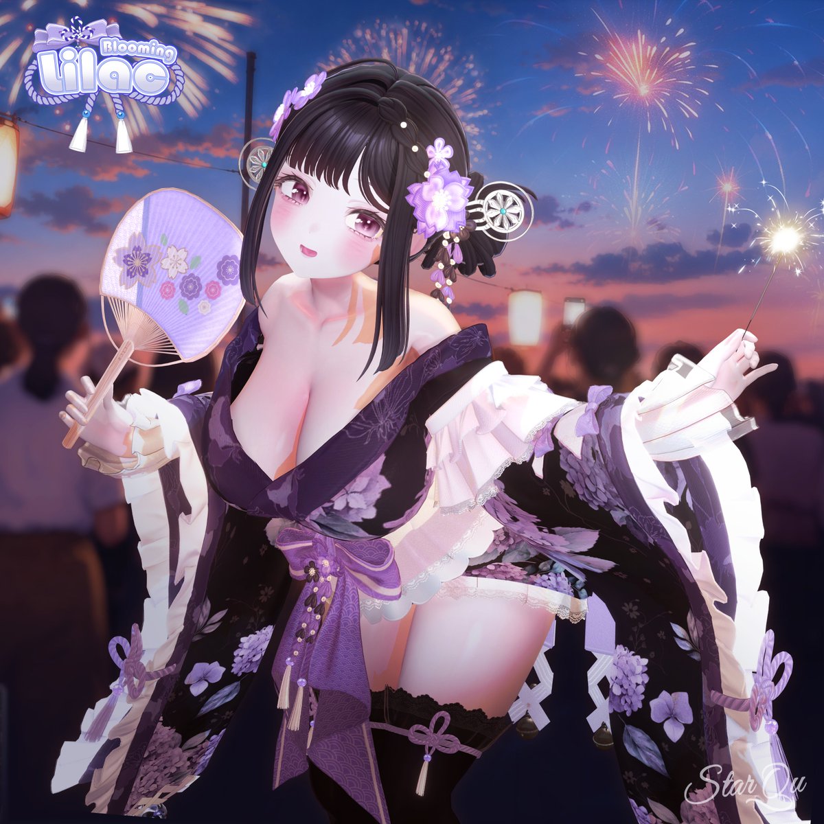 starqu_vrc's tweet photo. 🎐 お盆の夏祭りや盆踊りのお出かけに 🎆✨
藤の花をモチーフにしたショート浴衣
『Blooming Lilac』
ふんわり広がる袖と、繊細なお花の装飾がポイント🌸
花火や夏の夜の撮影にもおすすめです🎇📸
19アバター対応
BOOTH:https://t.co/KYNCoFWXYO
#StarQu #VRChat #booth_pm https://t.co/4hktSpVvu1