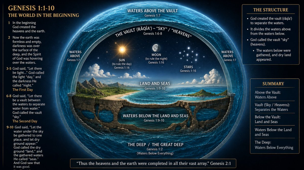 DavidXRPLion's tweet photo. Here is a an important understanding, it's found in Genesis 1:1-10.

I = EYE 
SEA = SEE

The Beginning
1 In the beginning God created the heavens and the earth. 2 Now the earth was formless and empty, darkness was over the surface of the deep, and the Spirit of God was hovering over the waters.

3 And God said, “Let there be light,” and there was light. 4 God saw that the light was good, and he separated the light from the darkness. 
5 God called the light “day,” and the darkness he called “night.” And there was evening, and there was morning—the first day.

6 And God said, “Let there be a vault between the waters to separate water from water.” 
7 So, God made the vault and separated the water under the vault from the water above it. And it was so. 
8 God called the vault “sky.” And there was evening, and there was morning—the second day.

9 And God said, “Let the water under the sky be gathered to one place, and let dry ground appear.” And it was so. 
10 God called the dry ground “land,” and the gathered waters he called “seas.” And God saw that it was good.

It is not flat, but round.