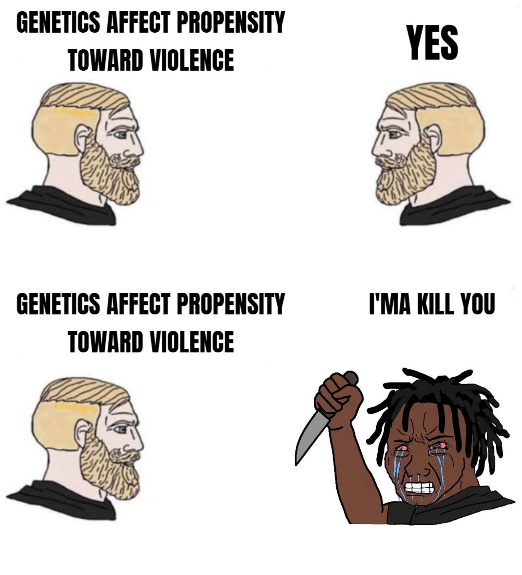 KingKongTurd's tweet photo. Genetics affect propensity toward violence. https://t.co/XDaxf4zKh7
