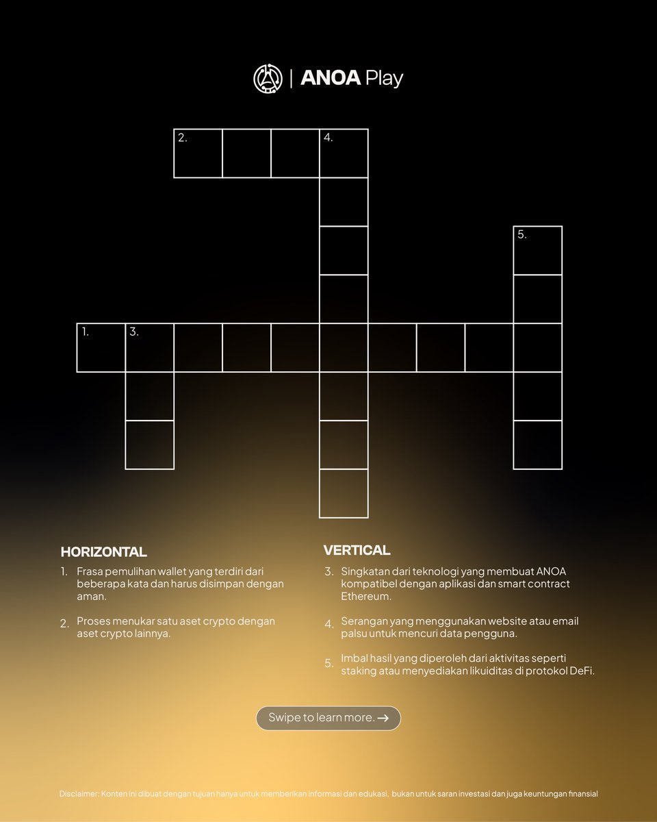 ANOAtoken's tweet photo. Masih ngaku anak Web3? 
Saatnya uji pengetahuan Web3 kamu di Web3 Trivia 4! 🤩

Jawab teka-tekinya, ikuti syarat & ketentuannya, dan menangkan $25 dalam bentuk $ANOA untuk 5 pemenang! 🚀

Siap jadi pemenang? Tulis jawabanmu dan tag 3 teman kamu buat ikutan!👇🏻

#ANOA #ANOAtoken #Web3Trivia #Web3 #Crypto