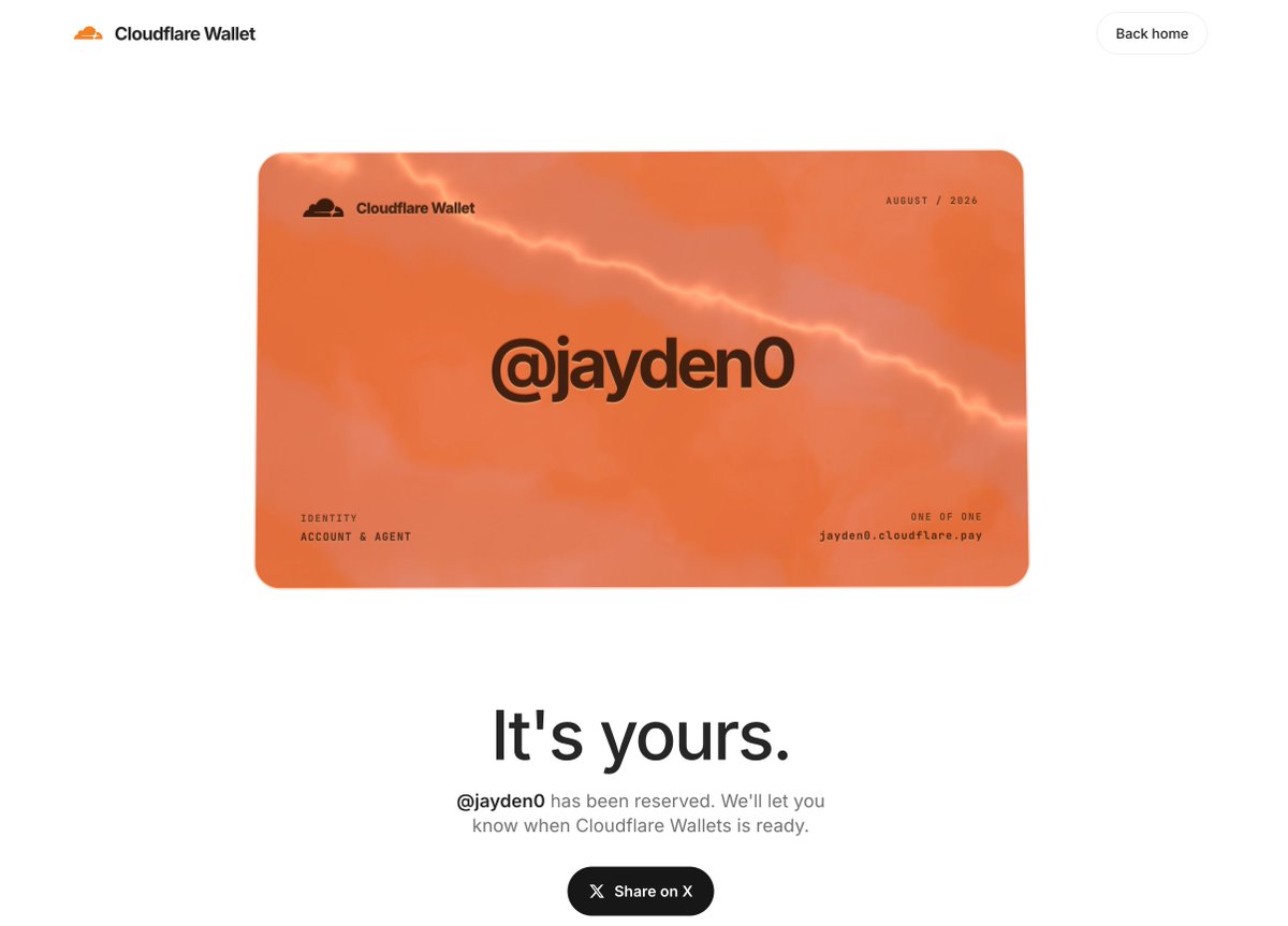jiahao_jayden's tweet photo. I just reserved my Cloudflare Wallet tag: https://t.co/9T0GNC4qEJ.

Reserve yours now at https://t.co/AiVtNXs39U https://t.co/IimTbimgE3