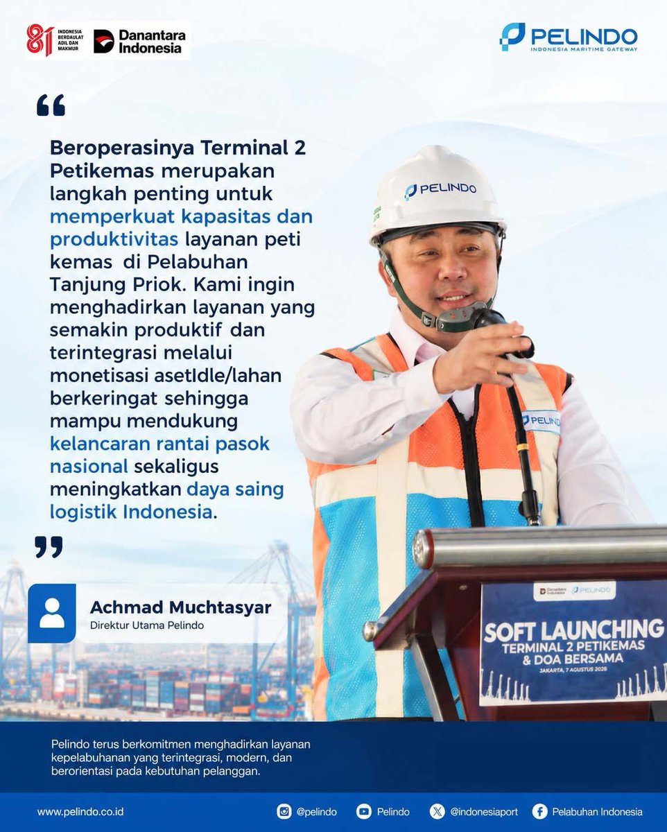 indonesiaport's tweet photo. Halo #Portizen,

Pelindo melakukan soft launching sekaligus tahap uji coba operasional Terminal 2 Petikemas ditandai dengan sandar kapal perdana MV Meratus Konawe di Pelabuhan Tanjung Priok.

#Pelindo #TransformasiPelindo #Pelabuhan #Logistik https://t.co/EHDVjJb3gf