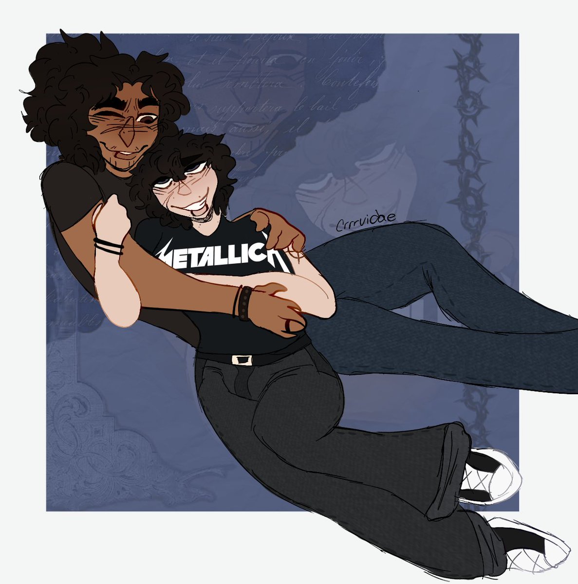a0naran_'s tweet photo. I've been dead a while,,
I feel absolutely god awful right now, but here's some recent yume art I got for a character4art trade!
(Lucifer design is mine, I plan on making a proper colored ref for Al and one for Vox as well,,)

©crrrvidae on toyhouse! https://t.co/e1cIwFyIio