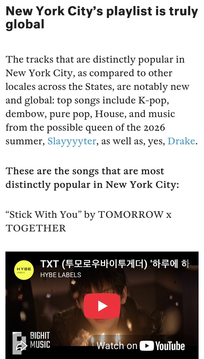 moachartdata's tweet photo. #TXT's "Dream of Mine" was the 2nd favorite song in Brooklyn, New York this summer, according to Spotify data. 

“STICK WITH YOU” as well was listed as popular in New York City. https://t.co/7OJP8rNmHV