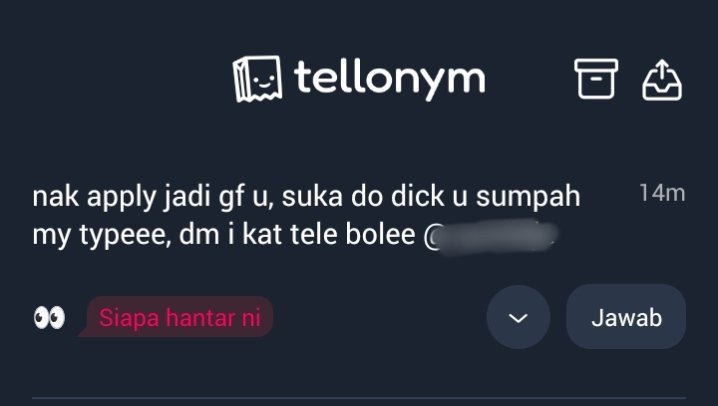 Kaaaheh's tweet photo. #tellonym  https://t.co/ukBMJmZriE
kpd si dia,HAHAHA FIRST OF ALL SUMPAH I BLUSHING GILE LPS STALK,n actually tgk u pun mcm taste girl yg i minat,bole je nk cube kenal ii.tpi sumpah lps tgk u.rase mcm nk jadi budak baik je sentiasa.aura u nmpk positive giler wehh🔥srs ea nk dm? https://t.co/arRwVW4fVA