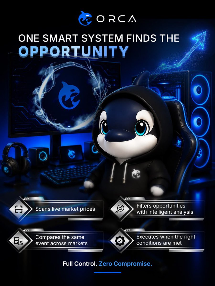 OrcaOfficialAI's tweet photo. 🔍 How Does ORCA Detect Market Gaps?
Prediction markets don't always agree. 🌐

The same event can have different prices across different platforms.

ORCA continuously:
⚡️ Scans live market prices
🔍 Compares the same event across markets
🧠 Filters opportunities with intelligent analysis
🚀 Executes when the right conditions are met

No emotional decisions.
No guessing.

Just smarter market execution. 💡
Join us now 👉 https://t.co/s4C4e5blLJ