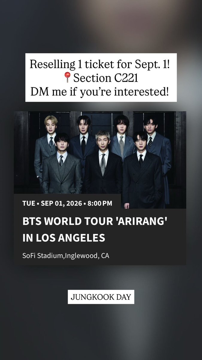 junggyu_'s tweet photo. RESELLING 1 Ticket at less than face value!!! Message me if interested!! 

Sept. 1 LA 
Section C221 https://t.co/gdYWI3s3GS