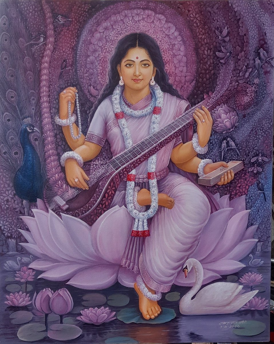 ArtistRamkripal's tweet photo. "माता सरस्वती" oil painting on canvas https://t.co/75WHe1LBDU
