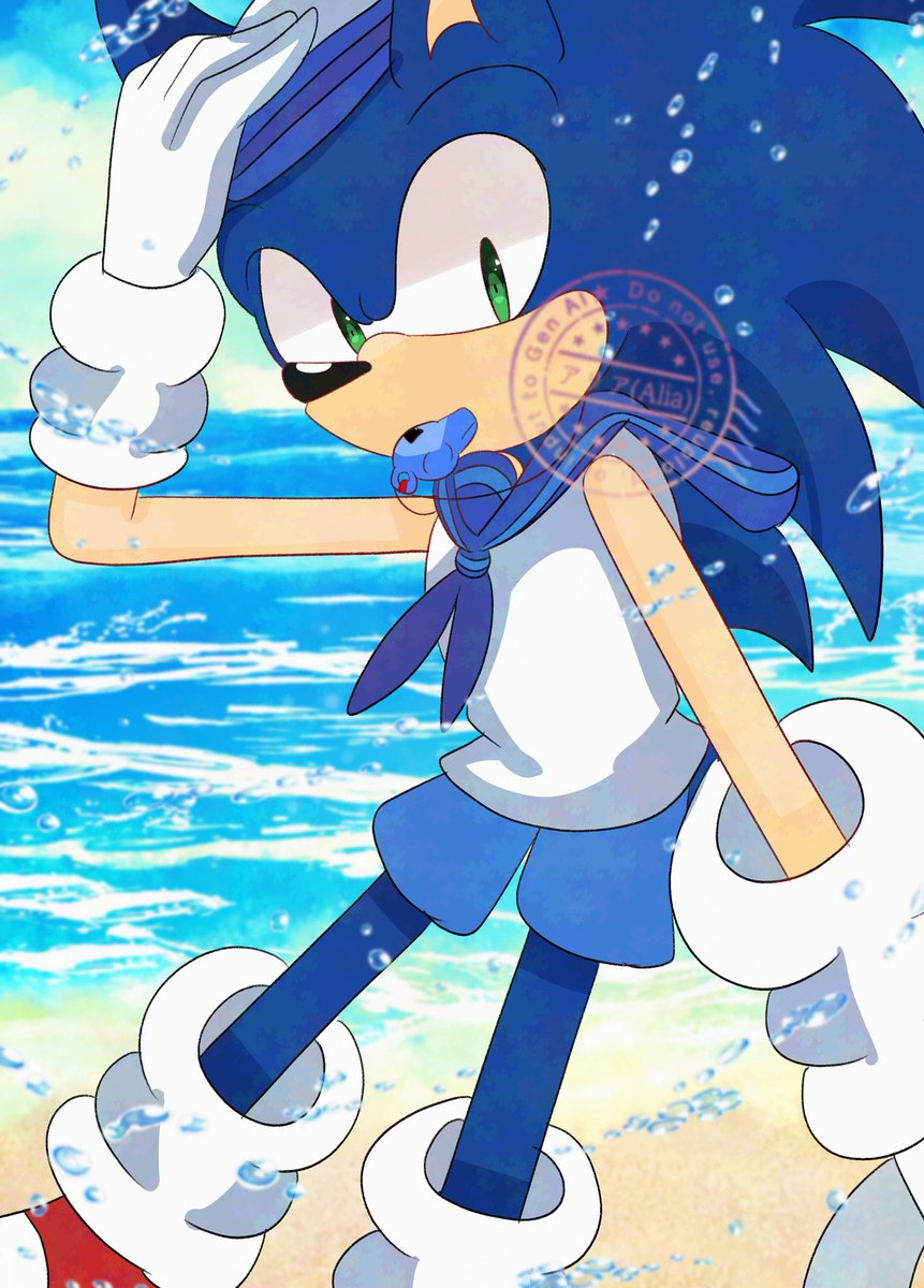 alia9632's tweet photo. ソニックで夏らしいの描きたくなったので。

マリンセーラのソニック https://t.co/lC1mt4ahHE