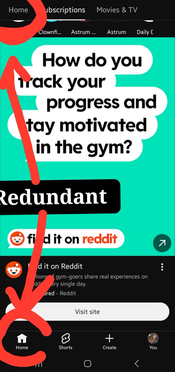 SouthernGo40189's tweet photo. Youtube: we want a better user experience 💕

Also youtube: FULL PAGE AD! btw no more subscriptions tab at the bottom. Go find it on the homepage somewhere lol ✌🏻

Also, pushing reddit ads for that AI training? https://t.co/G3pb9fssTV