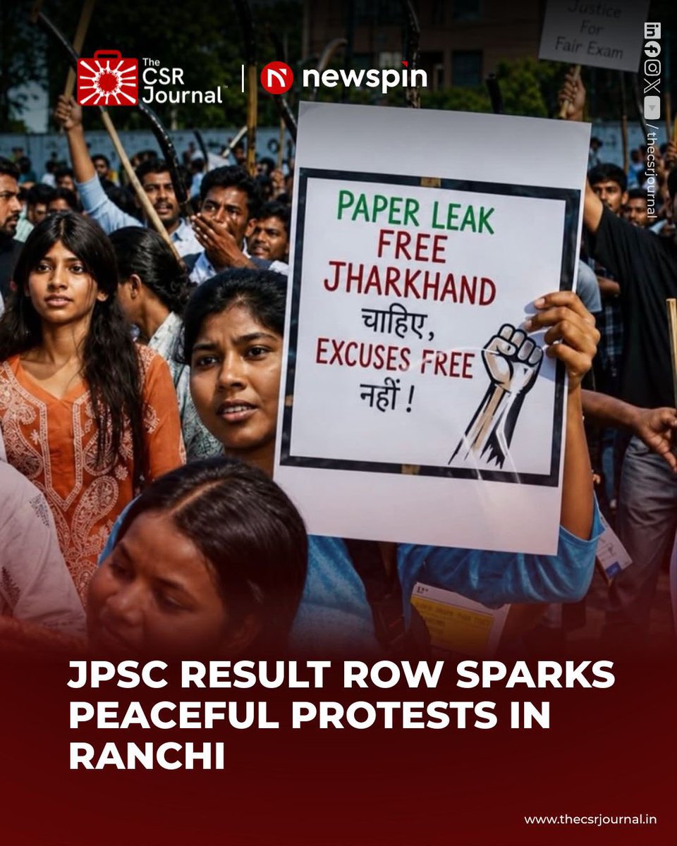 thecsrjournal's tweet photo. Thousands of JPSC aspirants took to the streets in Ranchi, alleging irregularities in the 14th Civil Services Prelims results. Demanding transparency, they held a peaceful Constitution March as recruitment exams remain on hold, leaving candidates in uncertainty.

#JPSC #Jharkhand #Ranchi #CivilServices #JPSCExam #StudentsProtest #ExamResults #Transparency #Recruitment #IndiaNews #TheCSRJournal