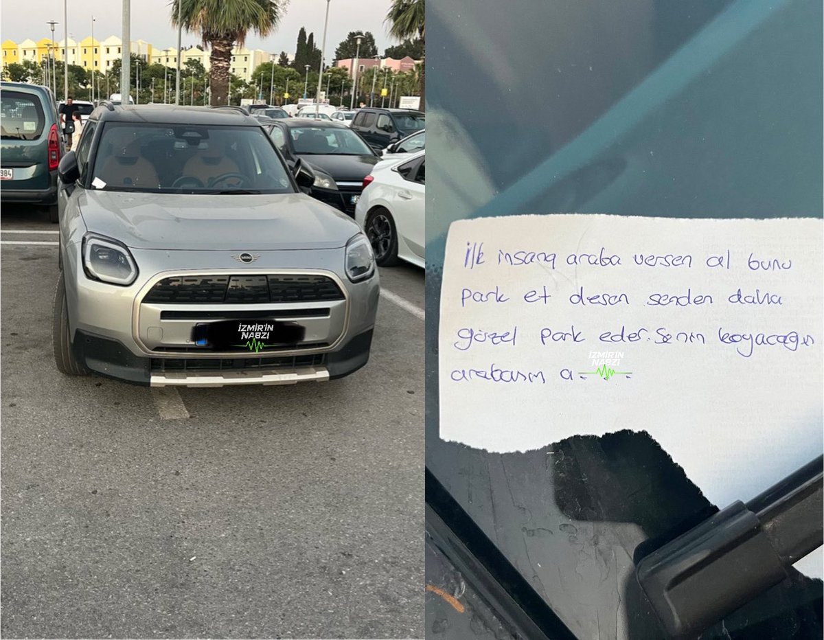 izmirinnabzi's tweet photo. İzmir Bornova’da bir AVM otoparkında iki araçlık alanı tek başına kullanan bir sürücüye bırakılan not: https://t.co/1jqSr4Lug3