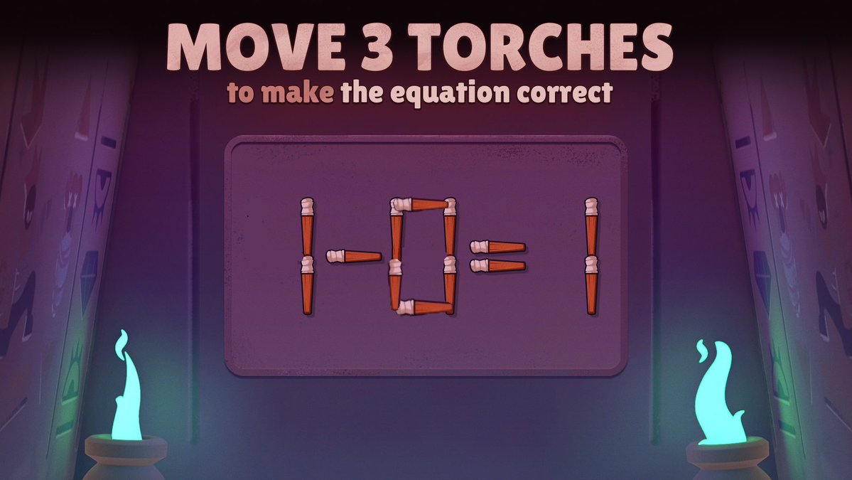 Willian10895384's tweet photo. @BrawlStars The answer is 1-0=1, by moving the 2 sticks from the first 4 to the bottom of the second 4 and moving the stick from the center to the empty space forming the number 0 and the first 4 turning into the number 1 #BrawlStars #EscapePyramidQuest https://t.co/v31ZFy28ci