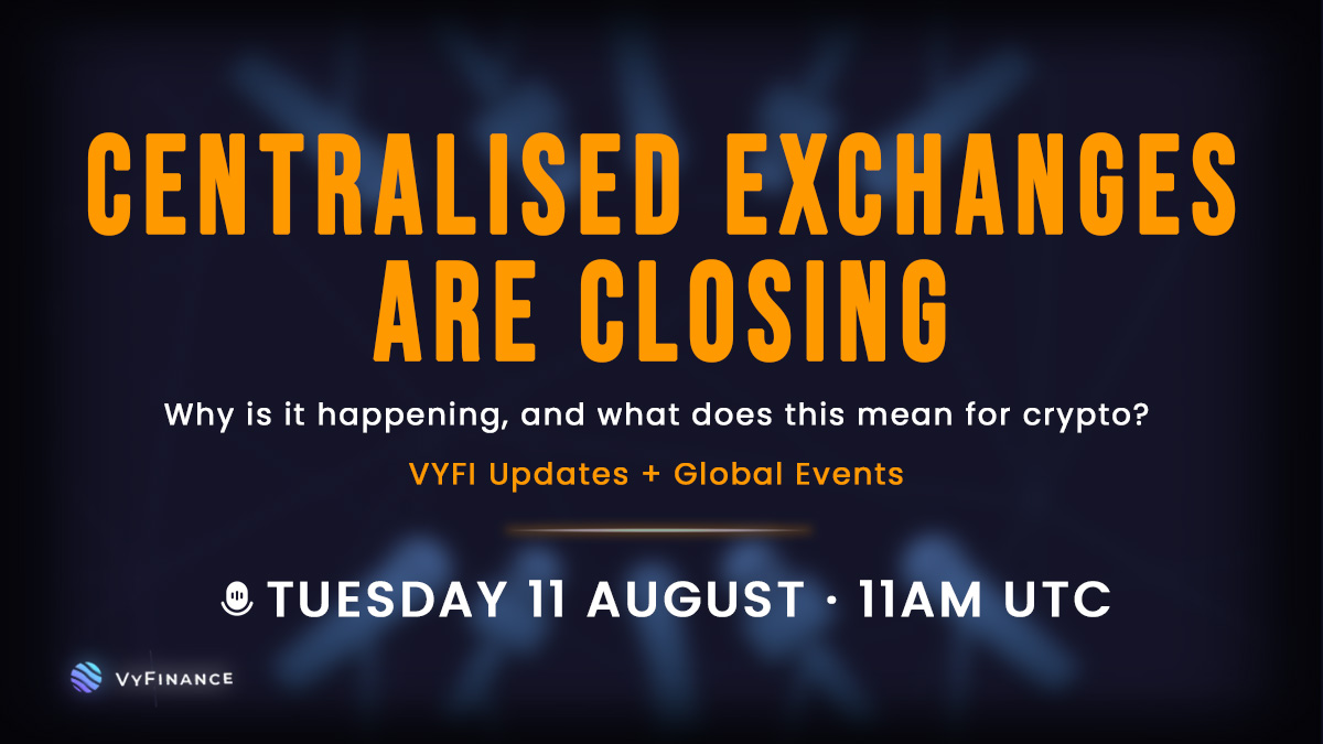 VyFiOfficial's tweet photo. We’re back on! 🎙️

Our X Space has been rescheduled for Tuesday, 11 August at 11 AM UTC.

Join us as we discuss why centralised exchanges are closing, what it could mean for crypto, and share the latest updates from VyFi.

Set your reminder and we’ll see you there! 👇 https://t.co/r85zNQ8N77