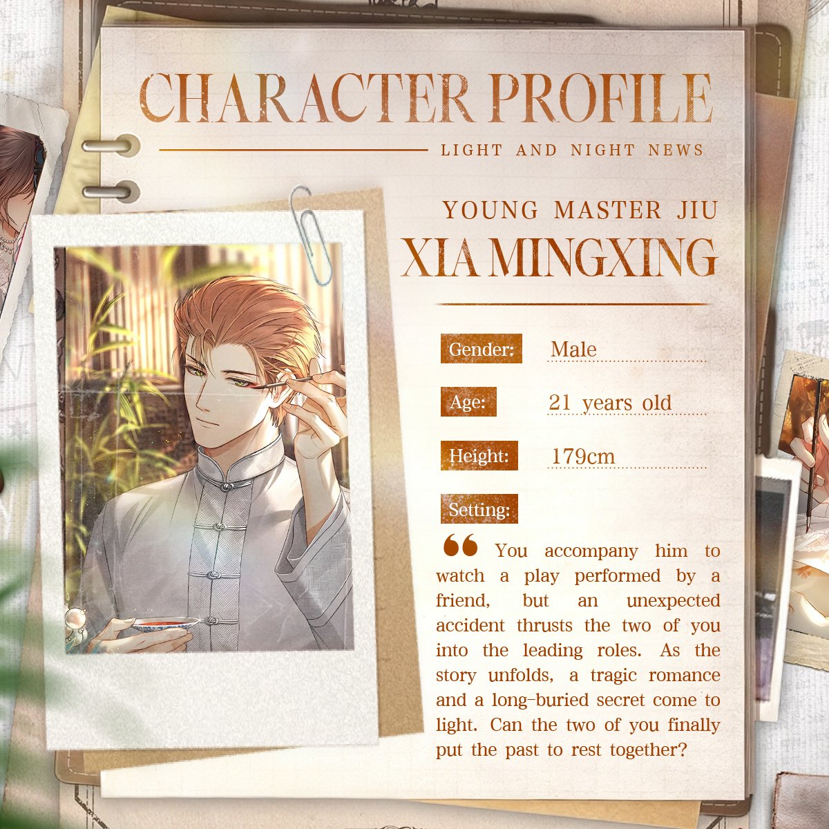 LightnNightnews's tweet photo. CHARACTER PROFILES | EMBERS OF AN ENDLESS DREAM

What if the Light and Night boys had their own character profiles for this Multi Banner?

Are you curious about this event's story with your husbands? Don't forget that besides the Ending 1 everyone gets to read, there's still an Ending 2 waiting to be unlocked.

Download now:
App Store: https://t.co/1424Z611x6
Google Play: https://t.co/GZW52vdMlO

Follow this page for the latest updates, announcements, and news about Light and Night across Southeast Asia!