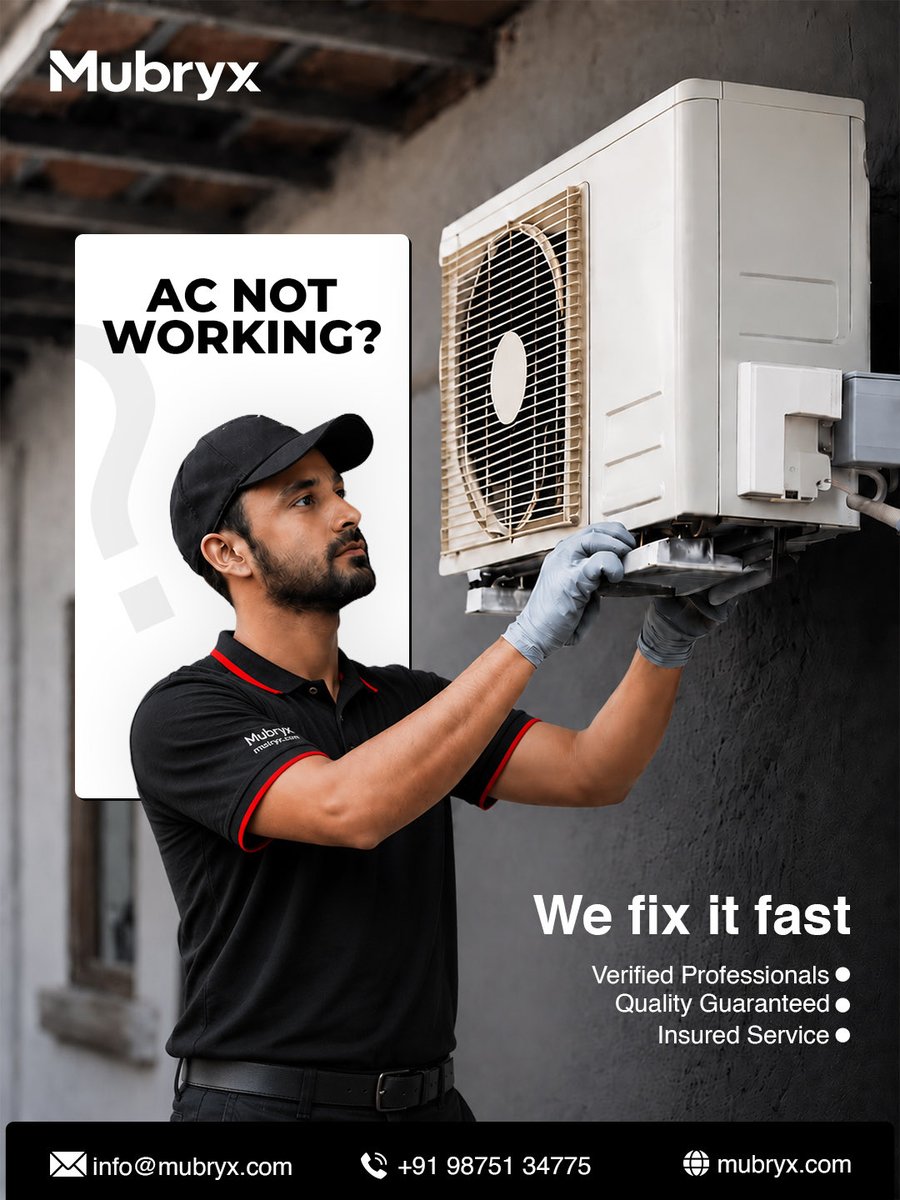mubryx's tweet photo. AC not working?

Get it fixed fast with Mubryx. Our verified professionals deliver reliable, quality-assured, and insured AC repair services so you can stay cool without the hassle.

#Mubryx #ACRepair #HomeServices https://t.co/lvmwKMs9AV