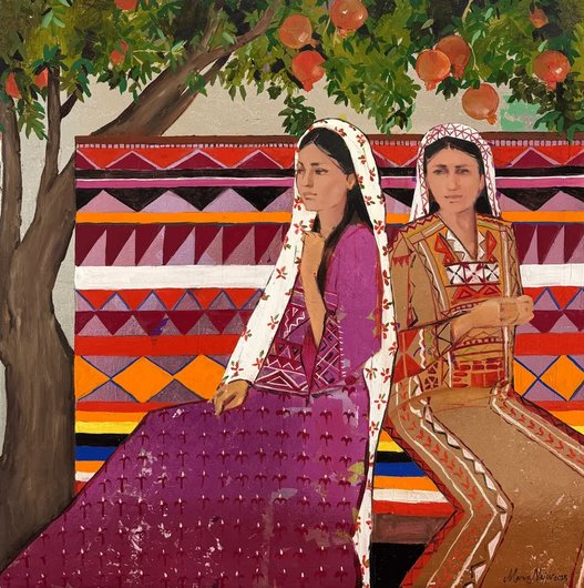 ZAZA_Zhar's tweet photo. Yafa Orange Collection (2025) by Palestinian/Jordanian artist Marwa Najjar.
Marwa is known for her haunting portraits &amp; delicate gold &amp; silver leaf work. With a muted autumnal color scheme, her works focus on women, children, and the effect of the occupation of Palestine. https://t.co/VF6ilDxE4d