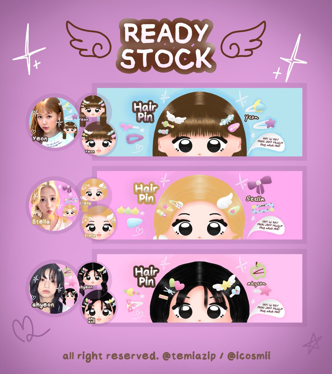 temiazip's tweet photo. help repost yaa makacii 🦫💗

haloo! karena aku sudah fix mau ubah cara render hair chibiku, aku mau cs 5 layout ini aja yaa 🏃‍♀️

👧🏻 yeon, stella, ahyeon, ian, juun
👛 15k/each (NO RETEXT) 
        +3k (kalau mau retext) 
🛒 DM/WA di bio

t. #bealanja babymonster hearts2hearts https://t.co/vLZ42YcCOl