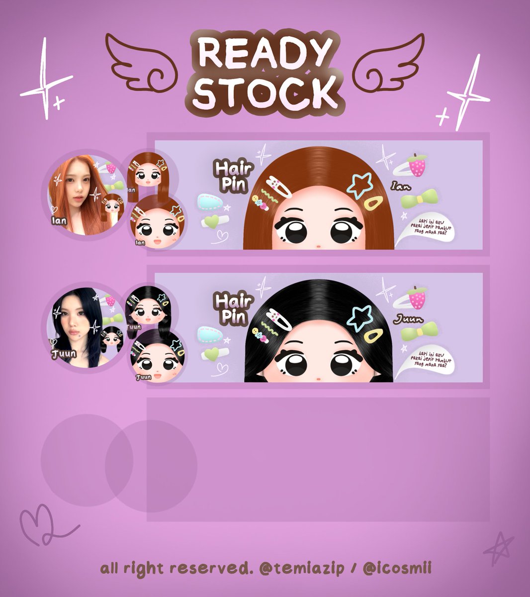 temiazip's tweet photo. help repost yaa makacii 🦫💗

haloo! karena aku sudah fix mau ubah cara render hair chibiku, aku mau cs 5 layout ini aja yaa 🏃‍♀️

👧🏻 yeon, stella, ahyeon, ian, juun
👛 15k/each (NO RETEXT) 
        +3k (kalau mau retext) 
🛒 DM/WA di bio

t. #bealanja babymonster hearts2hearts https://t.co/vLZ42YcCOl
