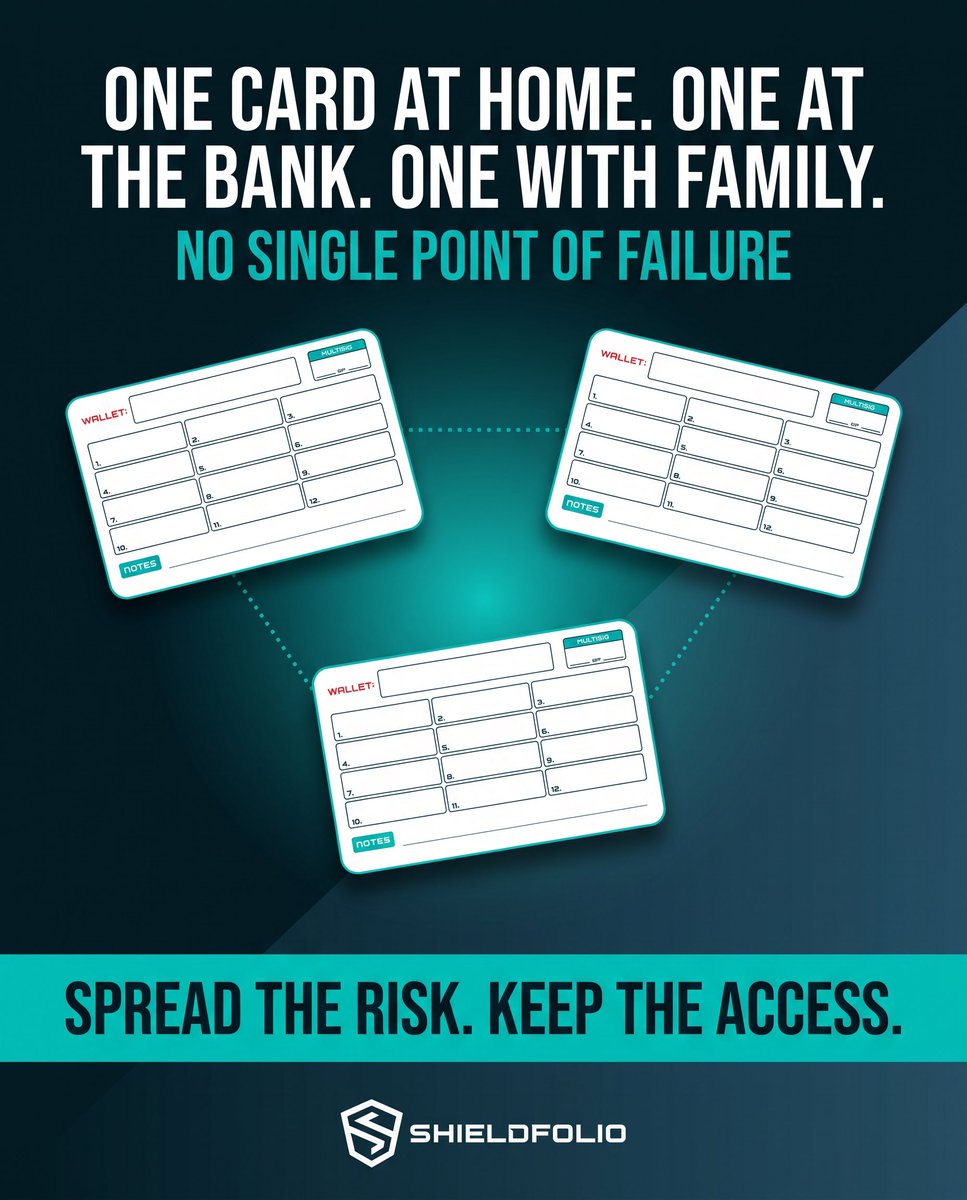 shieldfolio's tweet photo. Lose one card, keep your coins. Find one card, get nothing. #PaperWallet #Multisig 🔐 https://t.co/tzmAAGBBbJ