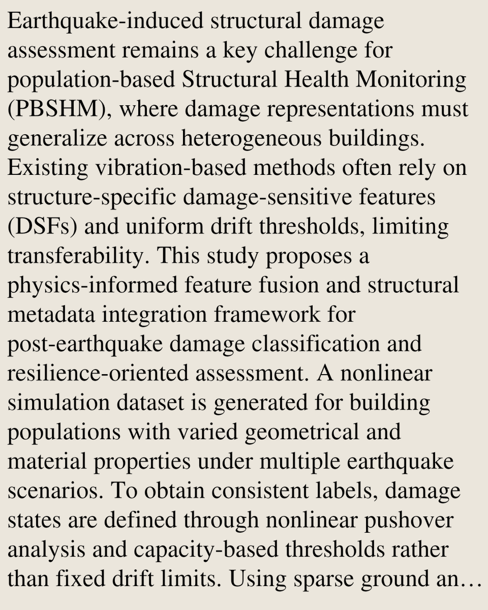 SignalPapers's tweet photo. Physics-Informed Feature Fusion and Structural Metadata Integration for Transferable Post-Earthquake Damage Classification: Experimental Evaluation and Community-Recovery Implications

Huangbin Liang, Hanqing Zhang, Jiazeng Shan, …
https://t.co/IARt1FFK6r [𝚎𝚎𝚜𝚜.𝚂𝙿] https://t.co/xjEfraHTJb