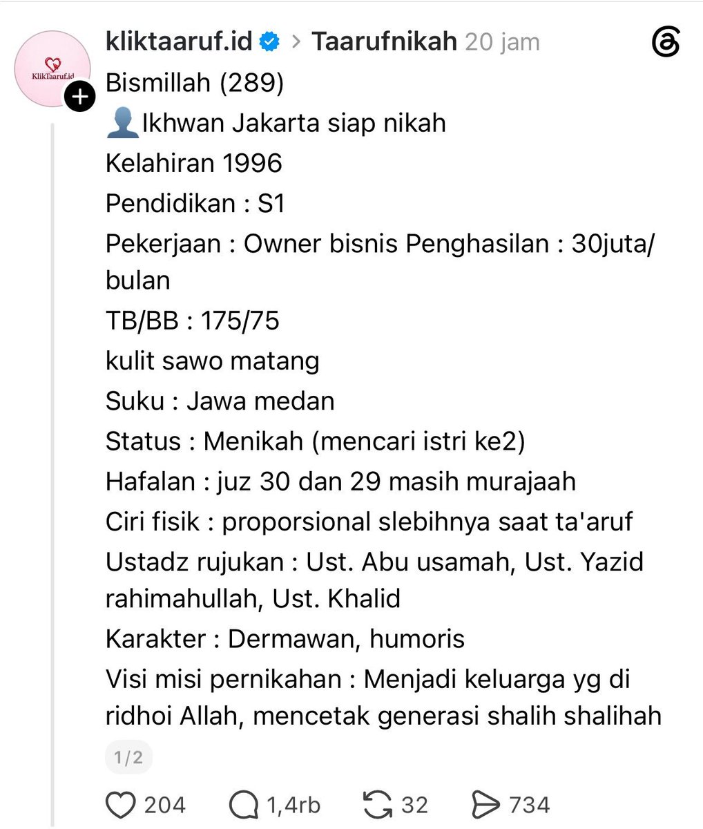 karirfess's tweet photo. income 30 juta/bulan

misi: cari istri kedua

wdyt guys?😊 https://t.co/WNha5ArgJM