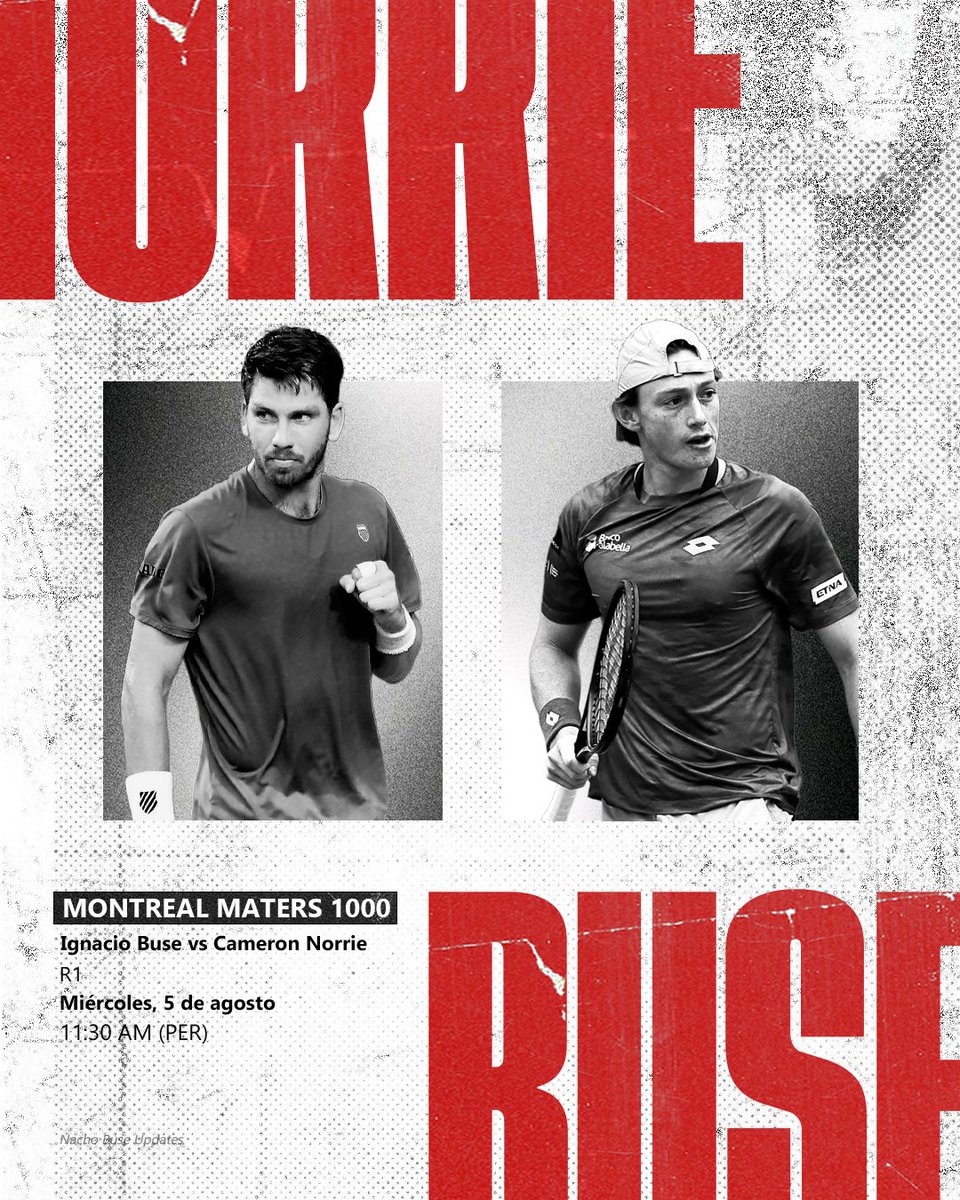 buseupdates's tweet photo. 🎾MONTREAL MASTERS 1000🎾

Ignacio Buse 🇵🇪 vs Cameron Norrie 🇬🇧
 - Cancha 9
 - Hora aprox.: 11:30 am (PER)

(Puede haber cambios en el horario) https://t.co/991vHLWNyu