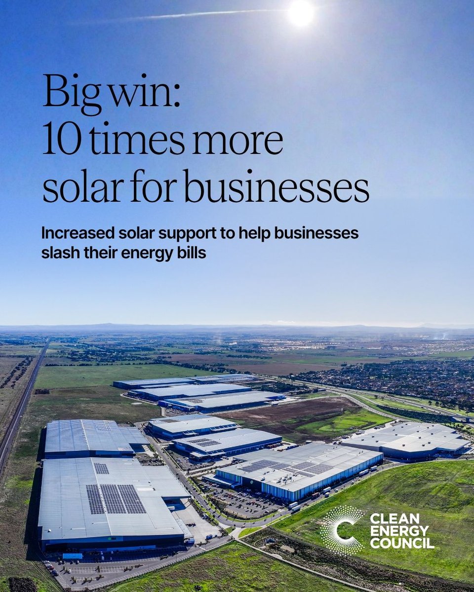 cleannrgcouncil's tweet photo. $228,000/yr — that's what a large industrial site could save under the Government's expanded solar support for businesses.

A win for our world-leading rooftop solar industry 👏
 https://t.co/Riex8mDYqf https://t.co/eAodBMqjWl