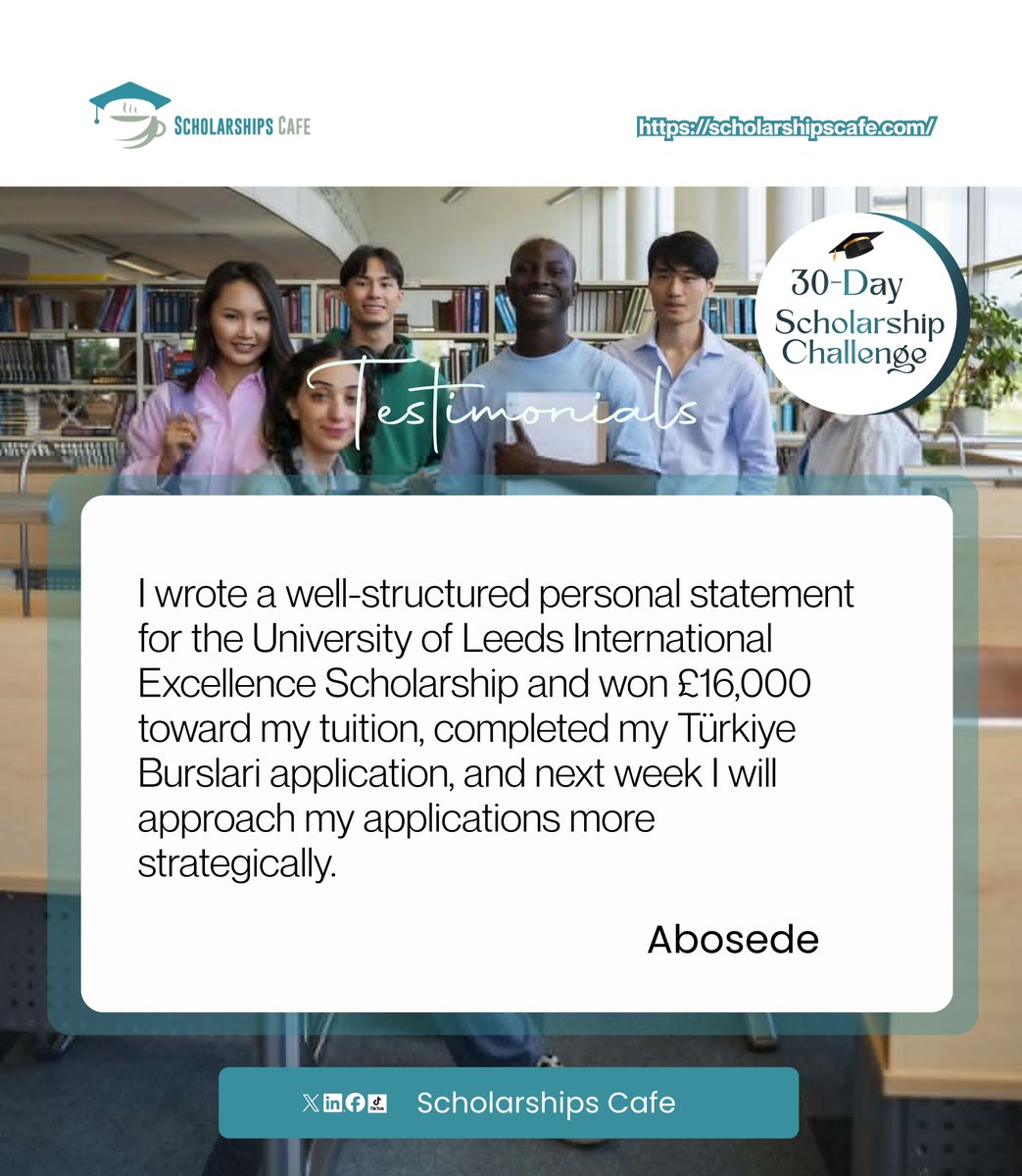 olumuyiwaayo's tweet photo. Imagine being surrounded by hundreds of students worldwide working toward the same goal:

🎓 Securing fully funded education opportunities.

The scholarship journey becomes easier when you have:

✅ The right information
✅ The right resources
✅ The right community

The 14-Day Scholarship Accelerator Program brings everything together in one structured experience.

Join students preparing for their next opportunity.

Register:
https://t.co/ZnH9BNomep