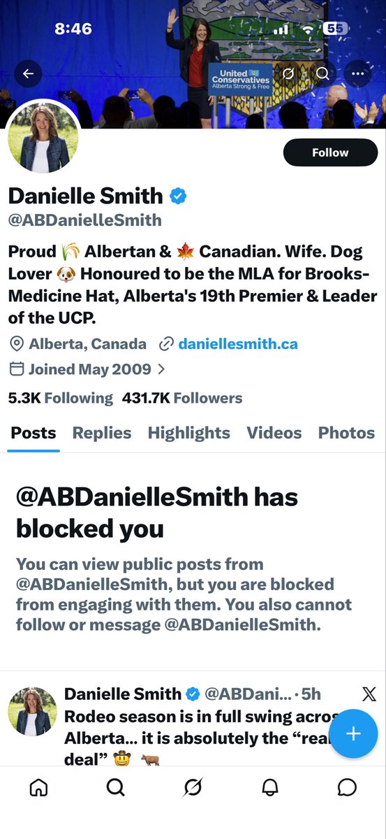 KLeighInAlberta's tweet photo. @BS_intervention @ABDanielleSmith She loves to block people as well 🙄 https://t.co/s0o8EqR7F5