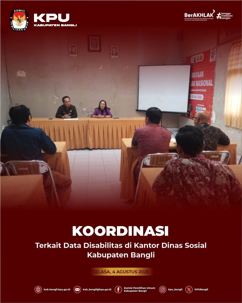 KPUBangli's tweet photo. KPU Kabupaten Bangli melaksanakan koordinasi dengan Dinas Sosial, Pemberdayaan Perempuan dan Perlindungan Anak Kabupaten Bangli dalam rangka memperoleh data penduduk disabilitas. https://t.co/16EcYsMh85