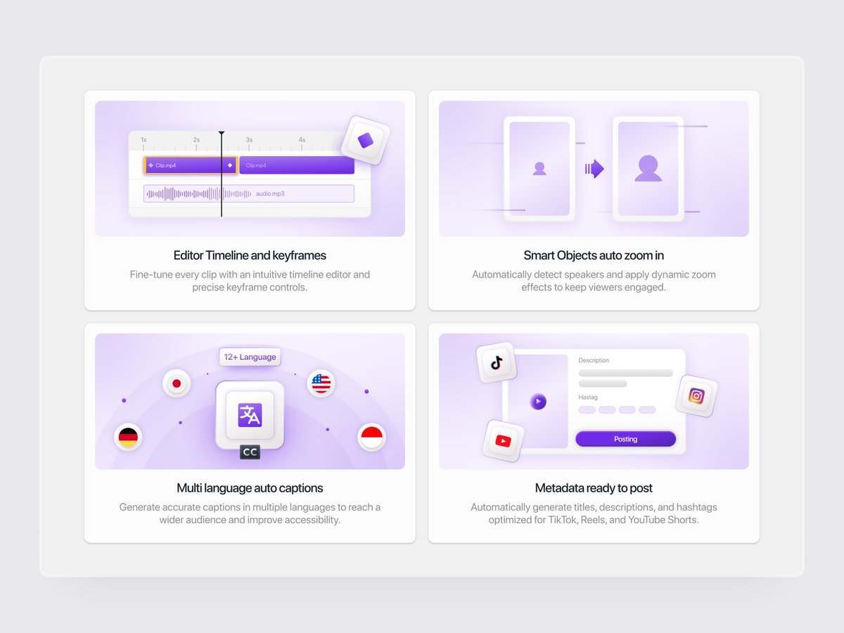 XoraaStudio's tweet photo. Clipper Video Tools Landing Page with a stunning and representative visuals✨

#webdesign #userinterface #landingpage #uiux #videoeditor #Saas #bentoui https://t.co/mgtC1Y4p38