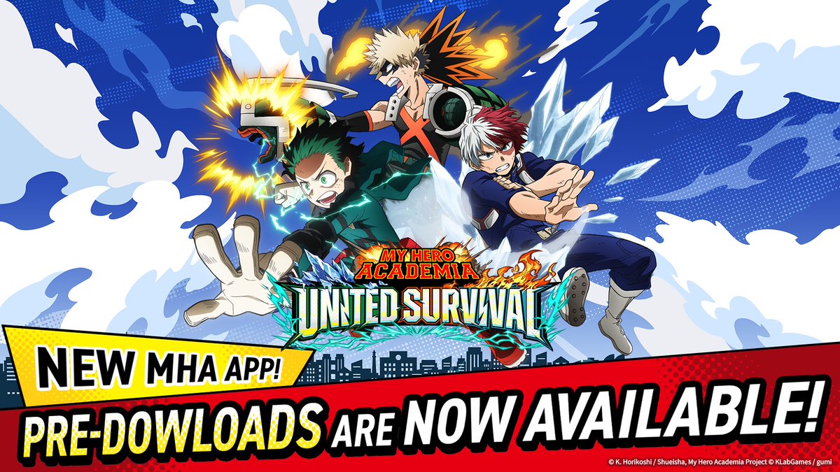 MHA_HS_en's tweet photo. Pre-Download Now Available!
#MHA: UNITED SURVIVAL
◤◢◤◢◤◢◤◢◤◢◤◢◤◢

Download now and be ready for launch on August 6th (JST)! 
*The game will be under maintenance until then.

▼Pre-Download here:
https://t.co/6FjFDxwZFE

#MHA_HS #heroaca_a #MHA https://t.co/Hv64vEYKg0