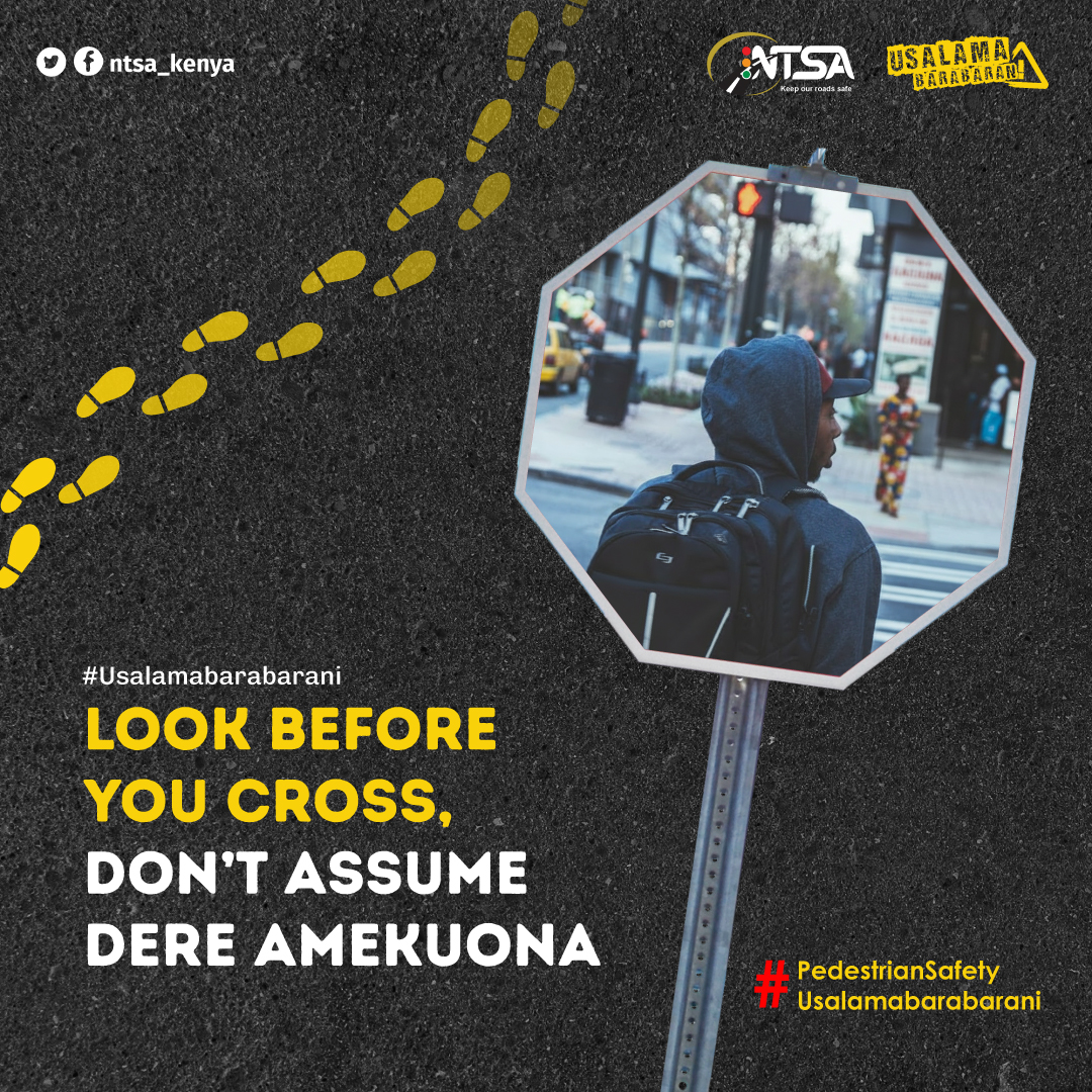 ntsa_kenya's tweet photo. Just because you see the vehicle doesn't mean the driver sees you. Stay alert and cross safely.
#StepsToZero #UsalamaBarabarani #Pedestriansafety #NTSAServes https://t.co/56vDnKHZqH