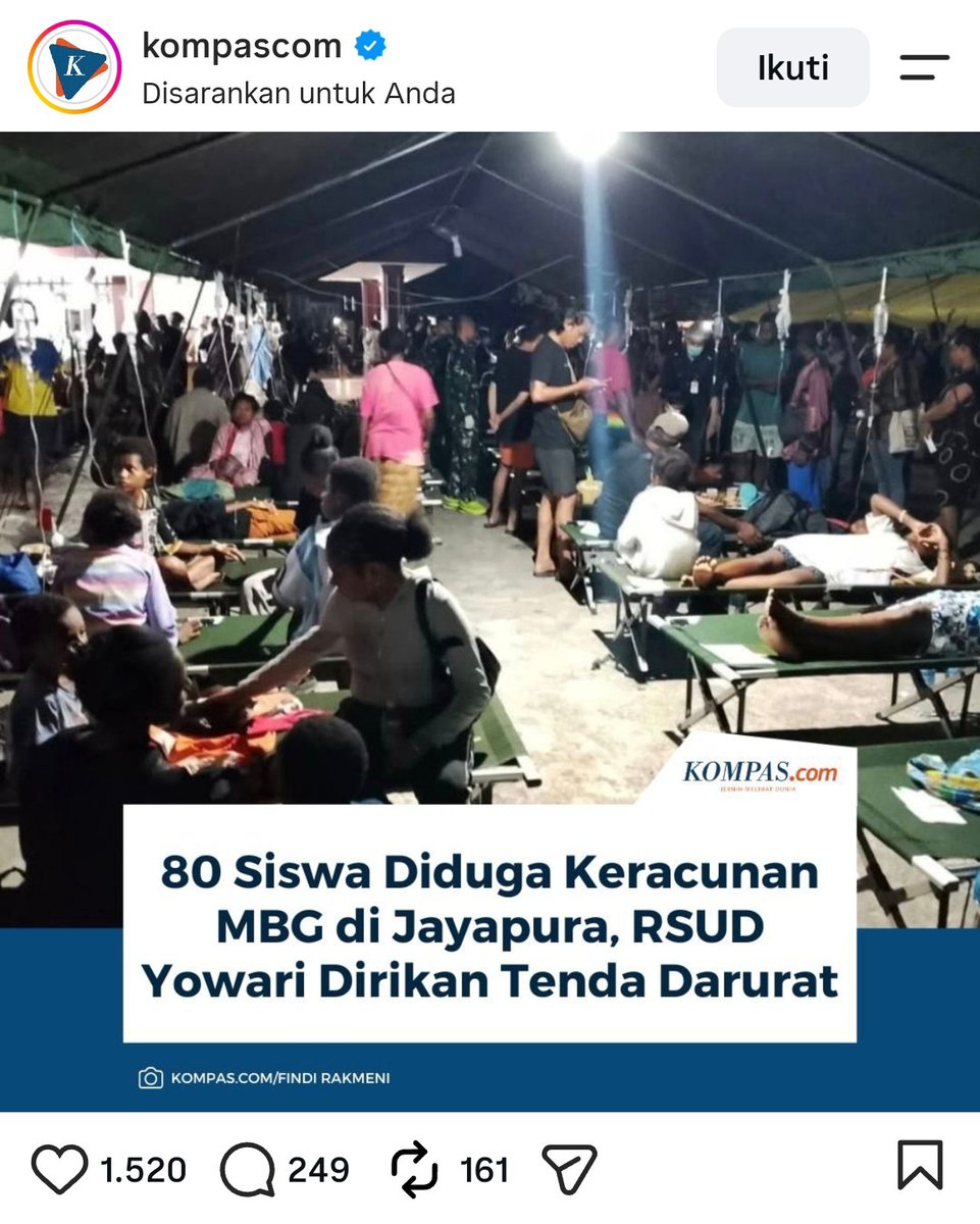 menuembegejelek's tweet photo. ⚠️KABAR PERACUNAN EMBEGE⚠️
⚠️BGN TERLAMPAU BUDEG⚠️

Handai Tolan, beginilah potret daerah 3T di Indonesia dengan jumlah penderita stunting yang jauh lebih tinggi daripada Jawa.

Fasum terbatas ✅
Faskes terbatas ✅
Dapur SPPG terbatas ✅
Tetap diracun BGN ✅

Rabu, 5 Juli 2026, sejumlah 80 (DELAPAN PULUH) anak-anak sekolah di Jayapura telah berhasil diracuni oleh BGN, menjadikannya salah satu pemecah rekor dengan jumlah korban terbanyak di luar Jawa dalam satu kali kejadian.

Akankah sudaryono datang untuk menjenguk?