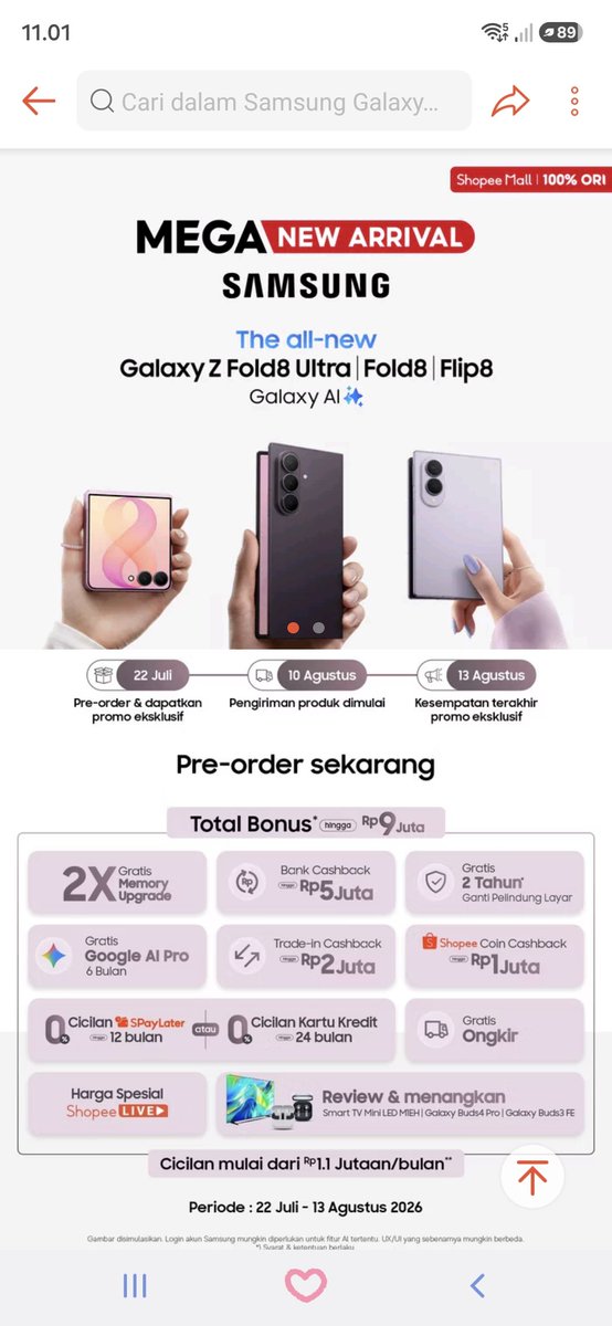 marshahae15's tweet photo. @ShopeeID Nikmatin konten di #GalaxyZFold8 jadi lebih seru dengan rasio main screen 4:3 #FoldTheDoubt #ThisIsGalaxyZFold8xShopee https://t.co/sr28FzDDbf