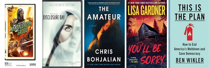 CHBoothLibrary's tweet photo. This week the Cyrenius H. Booth Library has 57 new books and two new movies.  New items include The Mandalorian and Grogu, Disclosure Day, The Amateur, You'll Be Sorry, This Is the Plan, Into the Blue, Your Fellow Americans, and Good People. https://t.co/nzBErzjpXr https://t.co/Qk4QAm6O3o