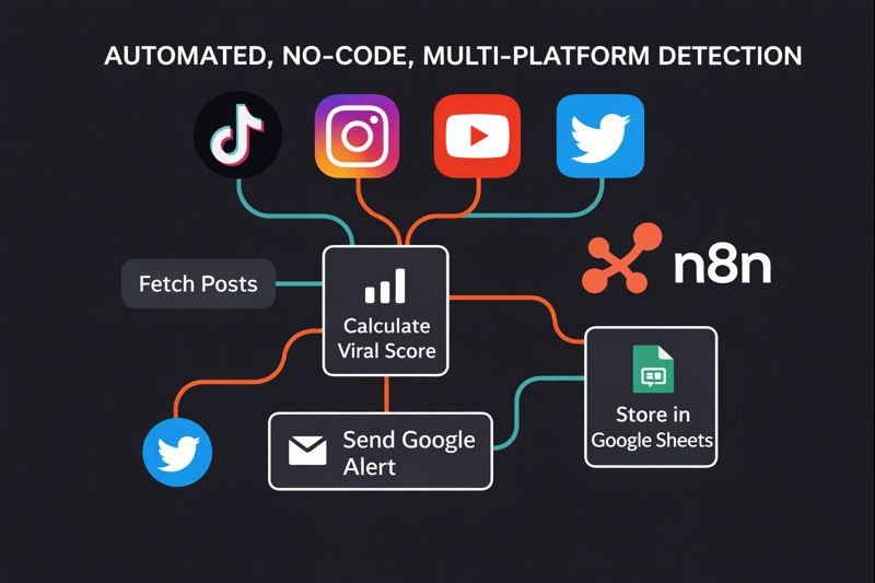 Tech_Rose1's tweet photo. Built in n8n — it:

🔁 Detects viral posts (TikTok, IG, YT, X)
📊 Scores virality automatically
🚨 Sends instant alerts
📁 Saves everything to Google Sheets
⚙️ 100% no-code automation

To get it 👇
🔁 Like + RT
💬 Reply “N8N”
📩 Follow me &amp; I’ll DM you🤝 https://t.co/Cu0Co0UGTf