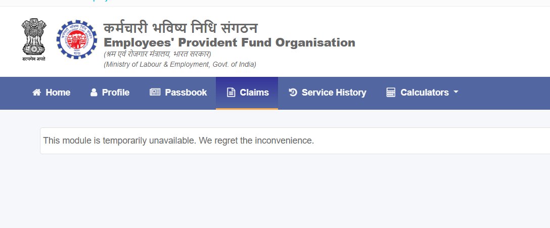 pf_consultant's tweet photo. Dear @officialepfo, for the last 3 days, the passbook portal under the claims option has not been working. Check the issue and fix it urgently @LabourMinistry @narendramodi https://t.co/m517ZZDjz0