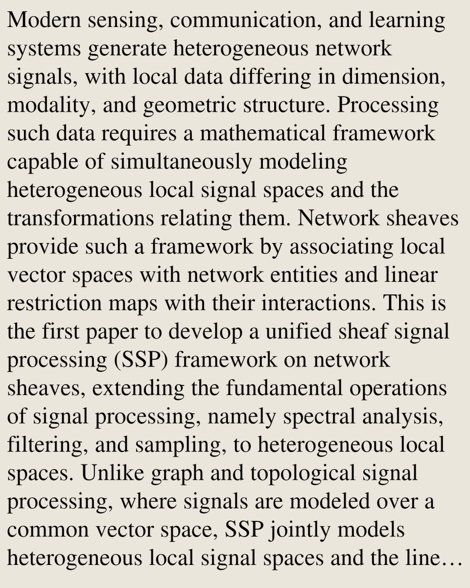 SignalPapers's tweet photo. Sheaf-theoretic Signal Processing on Graphs: Spectral Theory, Filtering, and Sampling

Gabriele D'Acunto, Leonardo Di Nino, Paolo Di Lorenzo, Sergio Barbarossa
https://t.co/A5Wil7nvxN [𝚎𝚎𝚜𝚜.𝚂𝙿 𝚌𝚜.𝙰𝙸 𝚌𝚜.𝙻𝙶] https://t.co/ypfP45akav