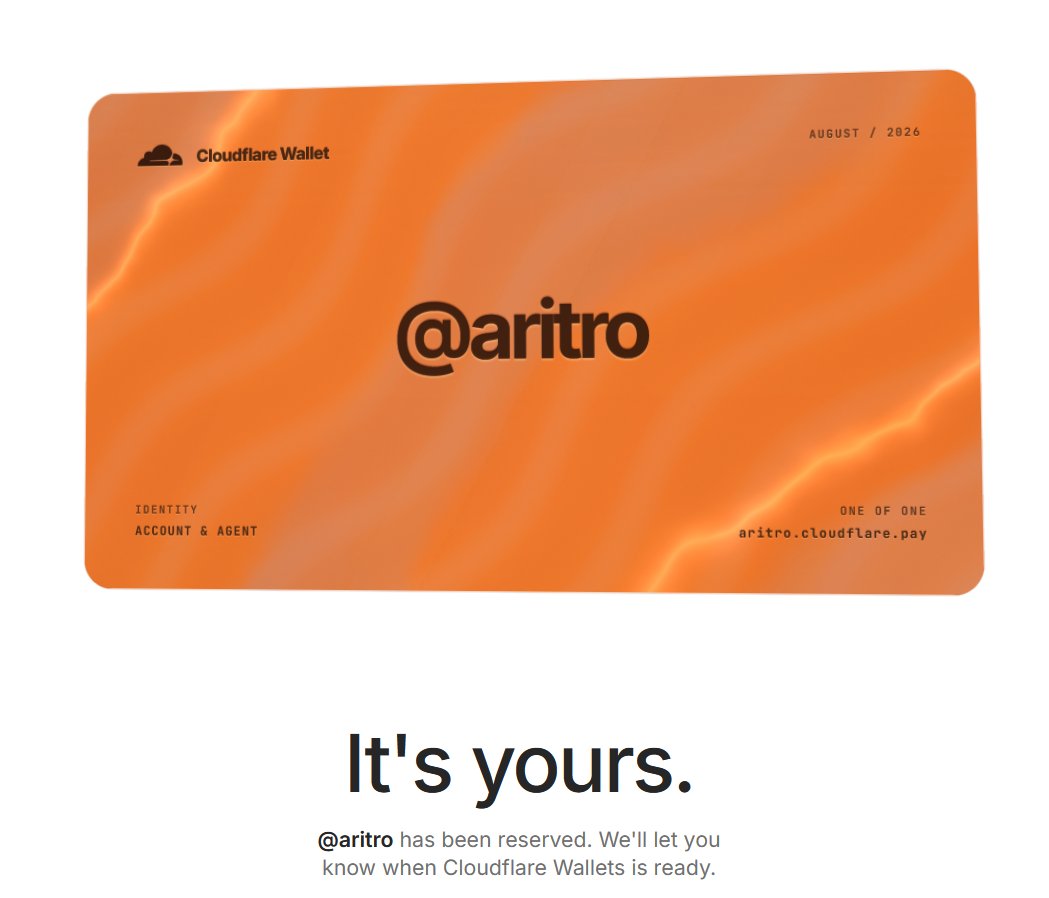 infinitearitro's tweet photo. I just reserved my Cloudflare Wallet tag: https://t.co/1W0Z6JZ1HH. https://t.co/bYjL4fv2og