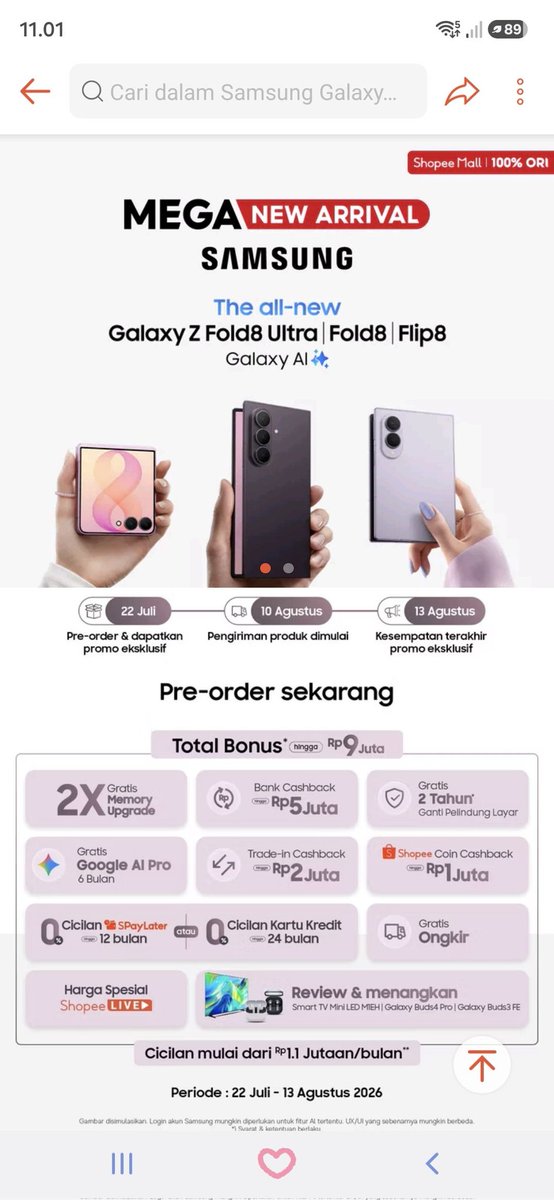 NurInay22's tweet photo. @ShopeeID Nikmatin konten di #GalaxyZFold8 jadi lebih seru dengan rasio main screen 4:3 #FoldTheDoubt #ThisIsGalaxyZFold8xShopee https://t.co/DPtgxvtsdC